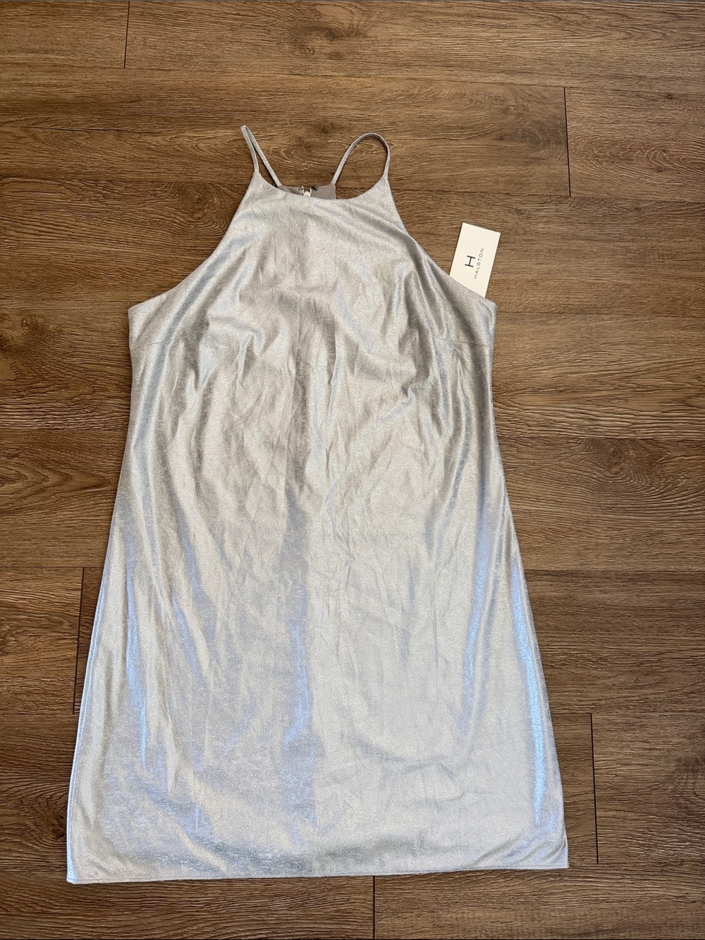 Halston Metallic Silver High-NeckDress
